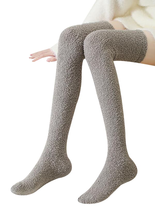Vintervarme Coral Fleece Overknee Højsokker til Kvinder grey