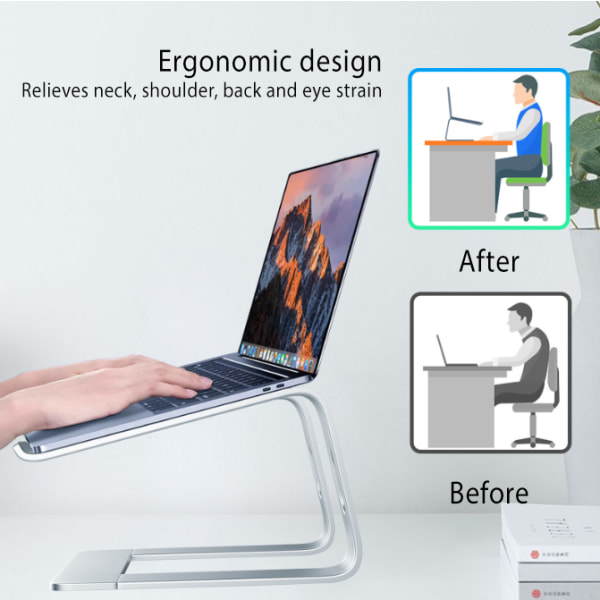 Bärbara bärbara datorstativ i aluminium, hållare för bärbara datorer, kompatibel med 10-15,6" bärbara datorer Silver