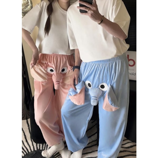 Roliga Elefant Pyjamasbyxor, Söta Tredimensionella Parpyjamasbyxor pink S