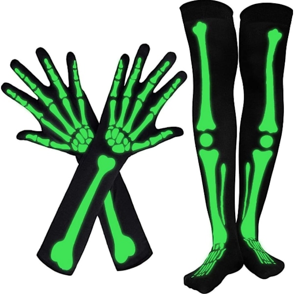 Halloween-Hodeskaller Hansker Strømper For Fest Cosplay Kostyme Gløder I Mørket Night glow socks+gloves