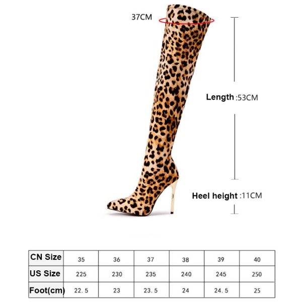 Knähöga stövlar med blockklack för kvinnor Leopard-Print 35