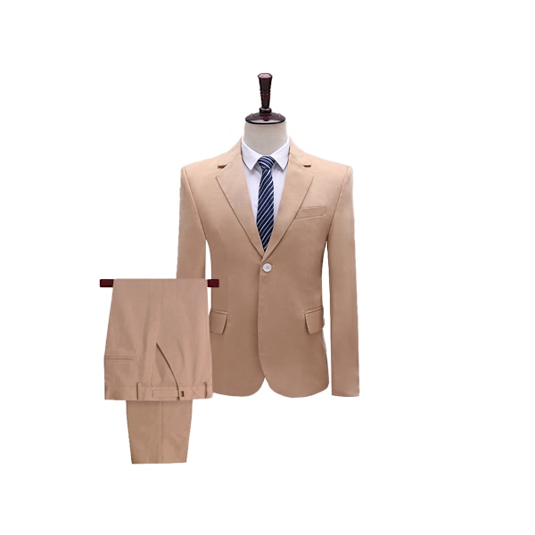 Miesten 2-osainen Slim Fit -puku Liike- ja Hääjuhliin Light coffee XL
