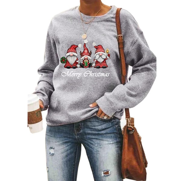 Dam jultröjor i fleecetröjor Långärmade fuzzy sweatshirts Gray#4 XL