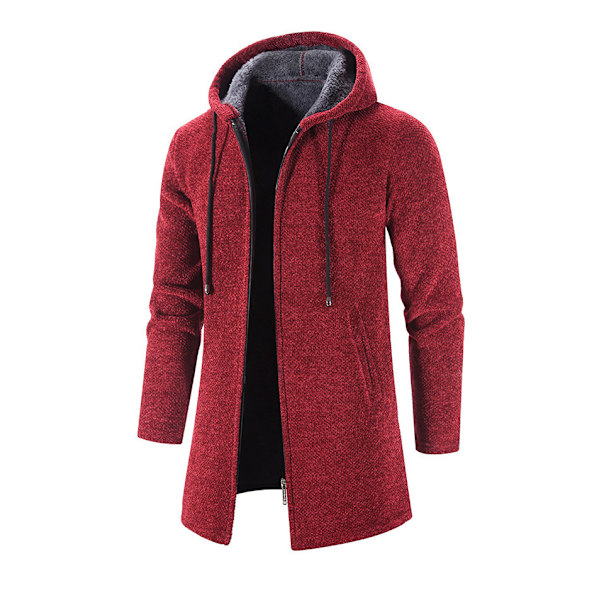 Mäns Bekväm Enfärgad Zip-Up Stickad Cardigan red L