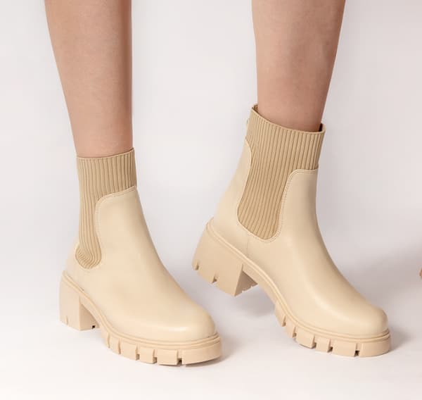 Dam Chelsea Boots Slip on Platform Ankle Boots Lug Sole Chunky Booties US7.5