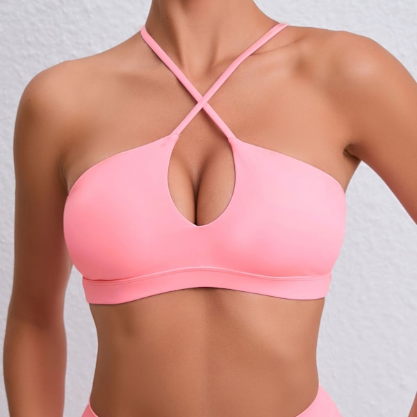 Sport-BH för kvinnor Jamie Deep V Fitness Rygglös tränings-BH för yoga pink L