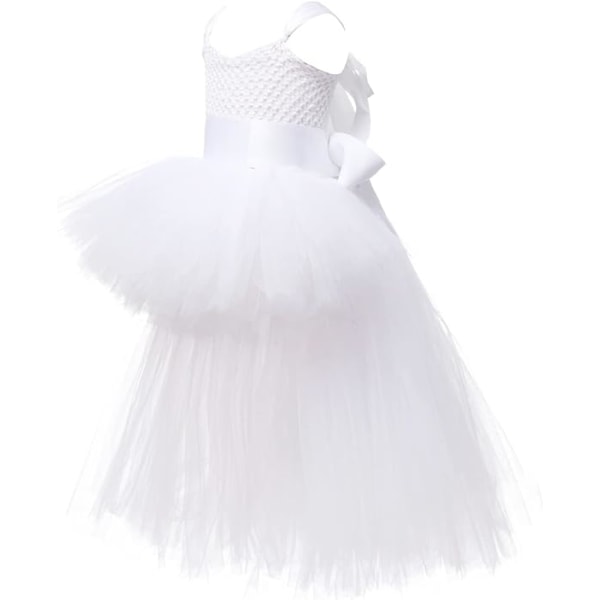 Flickor Tulle Klänning Semesterfest Bal Klänningar White 6T(110-120cm)