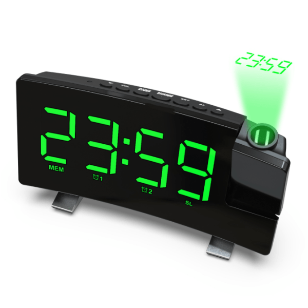 Projektionsväckarklocka, digital klocka, klar LED-skärm Green