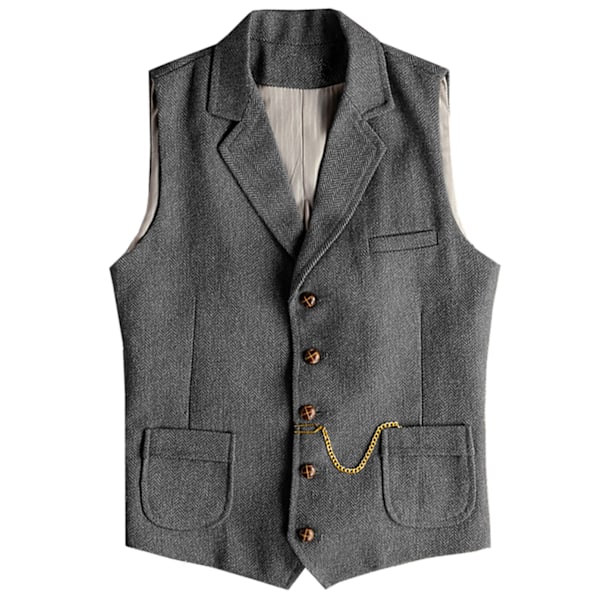 Herrar Tweed Väst Västlig Herringbone Ull Casual grey M