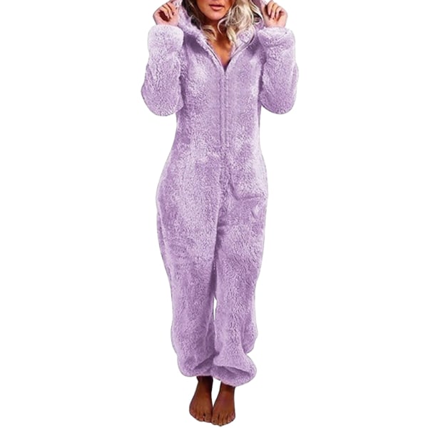 Jumpsuit för män gosig rolig lång pyjamas vinter varm plysch jumpsuit Purple(Woman) 2XL