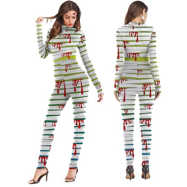 Naisten Luuranko Halloween Bodysuit Puku Venyvä Ohut Catsuit Hyppyasu green M