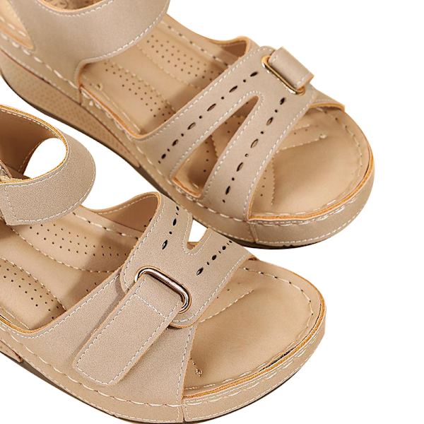 Ortopediska kilklacksandaler för kvinnor med öppen tå och ankelrem beige 41