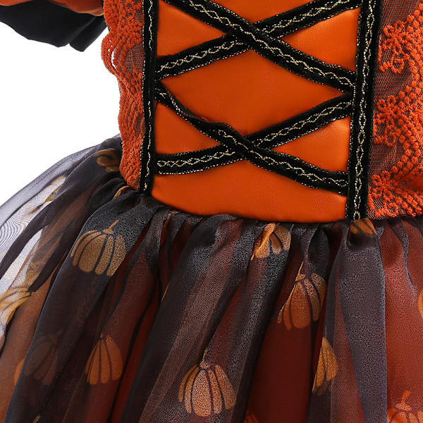 Jente Halloween Forkledd Barn Gresskartrykk Heksedrakt 140cm