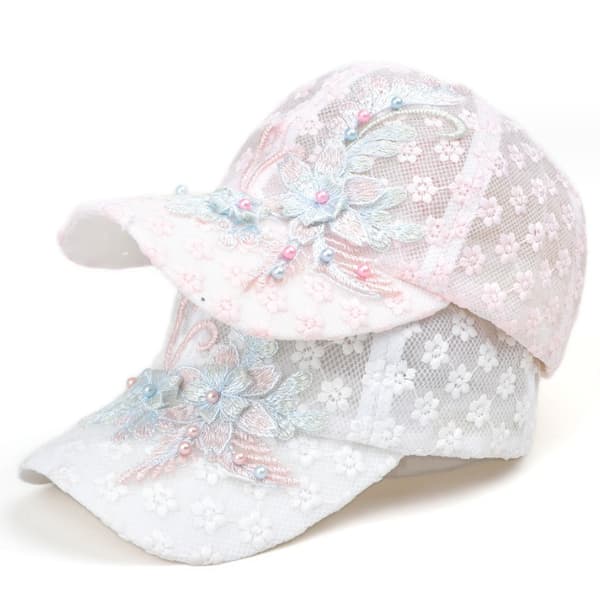 Broderet Blomst Mesh Hat til Kvinder - Moderigtig Justerbar Baseball Cap Pink