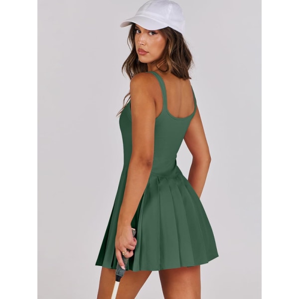 Tennisklänning för kvinnor med inbyggda shorts Plisserad träningspass Athletic Golf Romper Dress Green L