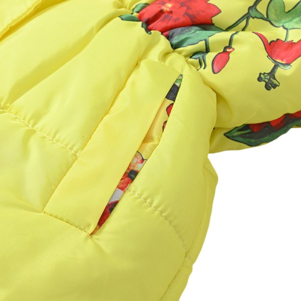 Vinterkappa för flickor med huva för barn med print i parkas ytterkläder Yellow 150cm