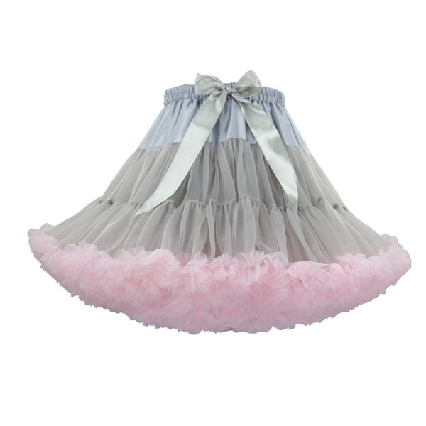 Kvinners Elastisk Chiffon Tutu Tulle Skjørt Prinsesse Ballet Dans Multi-Lag Light Grey+Pink
