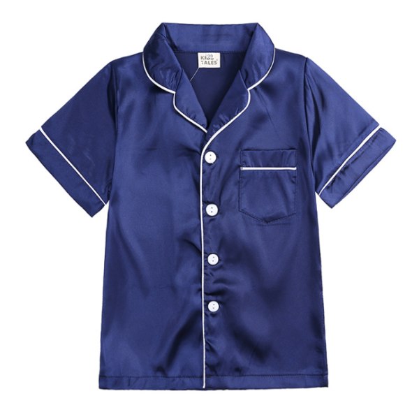 Pyjamas Set för Kid Button-up Silk Pyjamas Sovkläder Set Navy Blue 160cm