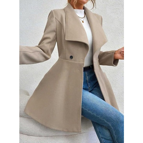 Kvinnokappa Winter Långärmad Krage Knappuppslag Arbetsjacka beige XL