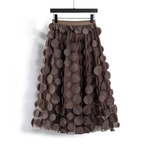 Tullkjol Kvinnor 3D Polka Dot Mesh Flytande A-Linje Midi Kjolar brown