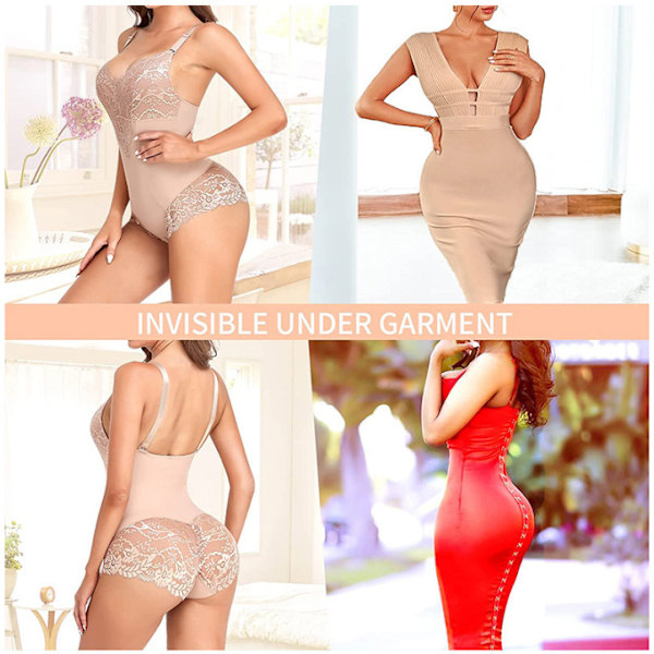 Shapewear for Kvinner Magekontroll Thong Bodysuit V-Hals Blondering Kroppsshaper Kompresjon White M