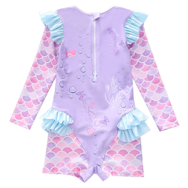 Flickor Mermaid Ruffle Långärmad En Delig Baddräkter med UV-skydd Solskydd Color 4 5XL