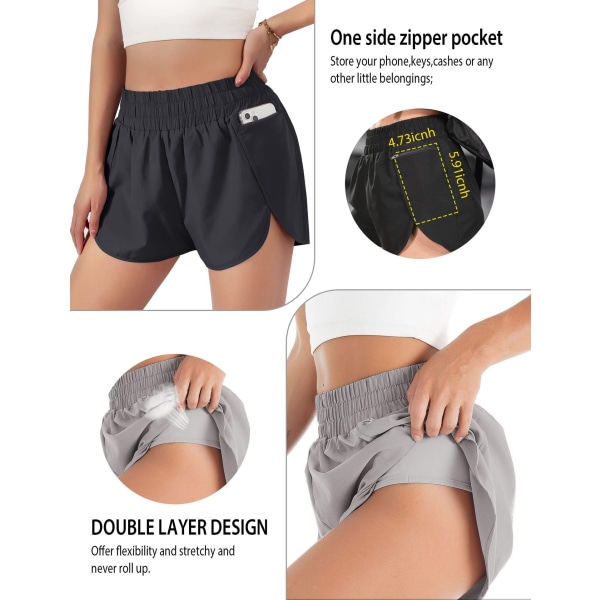 Löparshorts för kvinnor Pocket Sportiga träningsshorts Snabbtorka atletiska shorts Byxor Black L