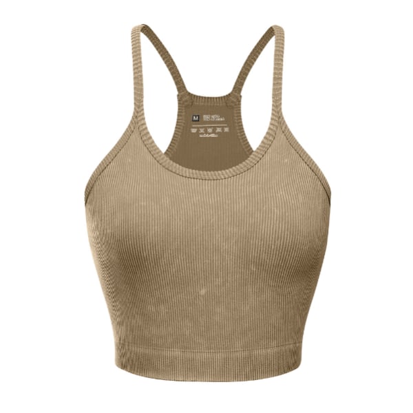 Damer 3-pak Sømløse Rib-Strikket Camisole Crop Tank Tops Khaki L