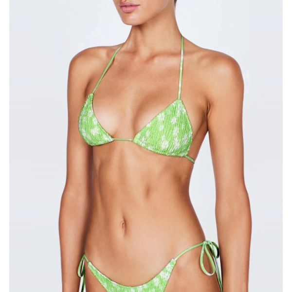 Dametøj Trekant Bikini Badedragt Bind Smocked Ruched Todelt Badetøj Sæt green M