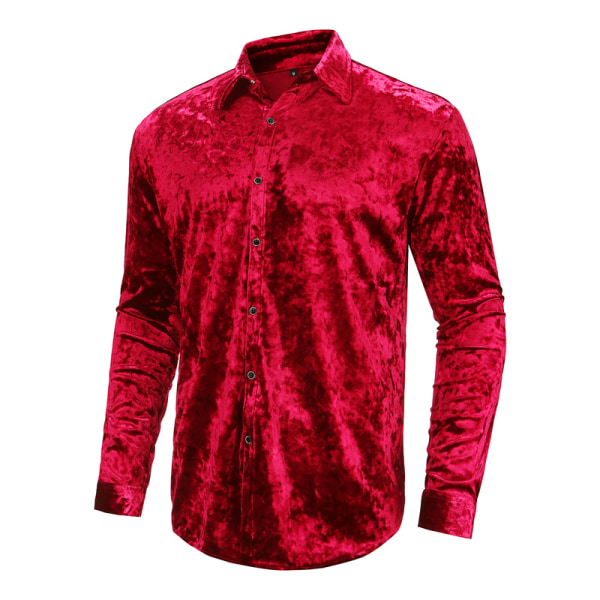 Klänningskjortor för män Sammet långärmade skjortor DARK RED 2XL