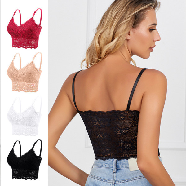 Justerbare Lace-Braletter i Størrelse Plus for Kvinner, Bralette med Polstret Lace-Bandeau-BH Apricot M