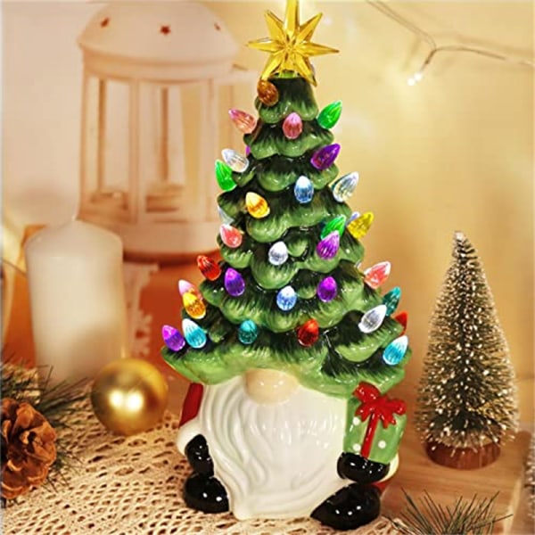 Lysande dvärg keramisk julgran 6,3 tums dekor med 30 flerfärgade ljus
