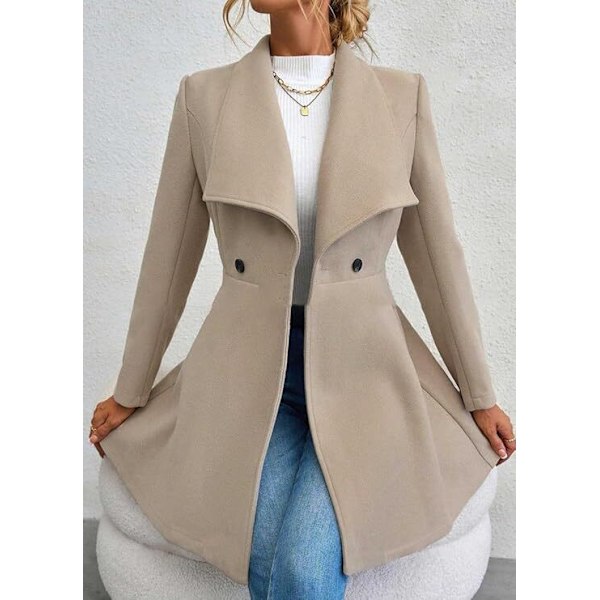 Kvinnokappa Winter Långärmad Krage Knappuppslag Arbetsjacka beige M
