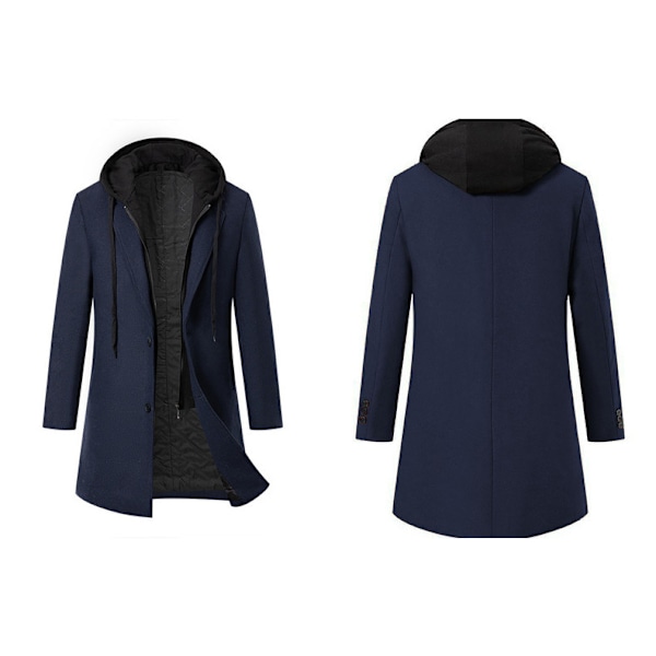 Herreullblanding Peacoat med hakket krage, enkeltspent frakk blue XL