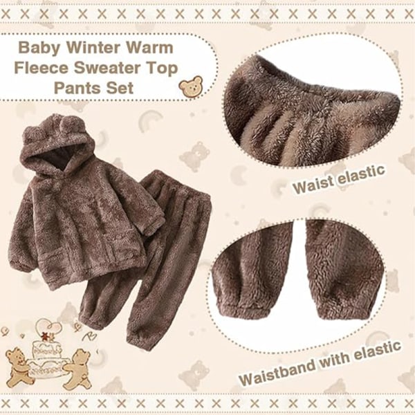 Toddler Baby Fleece Byxor Pullover Toppar Set, Winter Warm Sweatshirt Byxor Set Blue 80cm