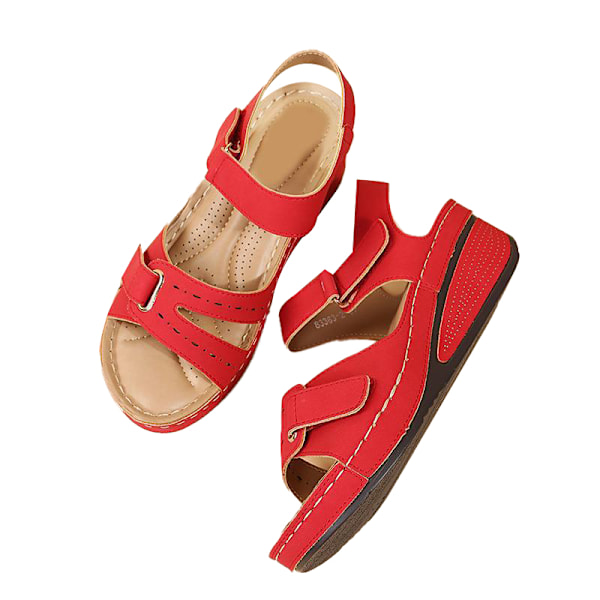 Ortopediset kiila-sandaalit naisille, avoin varvas, nilkkaremmi, korkeapohjainen red 40