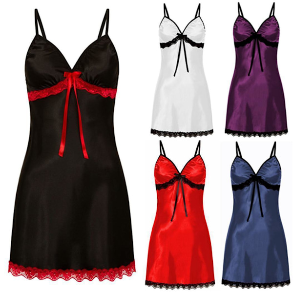 Naisten satiini yöpaita Seksikäs silkki yömekko Spaghetti hihna Lyhyt Negligee blue