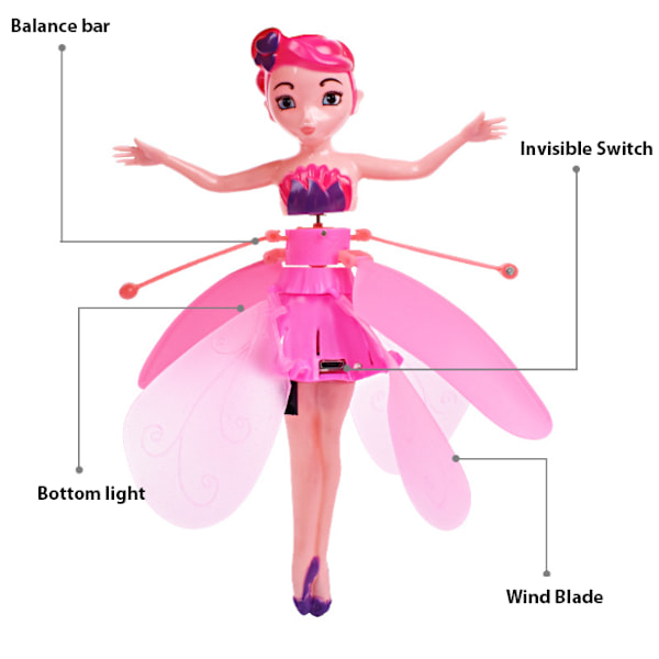 Liten Prinsessa Roterande Luminous Dockdansande Gestinduktion Flygande Leksak pink