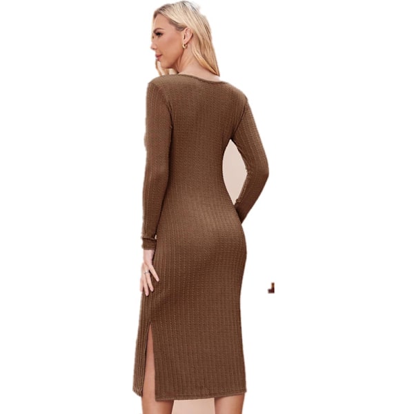 Maternity Sweater Dress Ribbed Long Sleeve Maternity Dress coffee 2XL