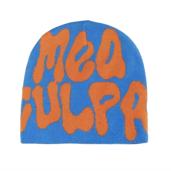 Dame Grafisk Beanie Skull Hat MEA Culpa Y2K Strikket Beanie Varmt Vinterhat Blue & Orange