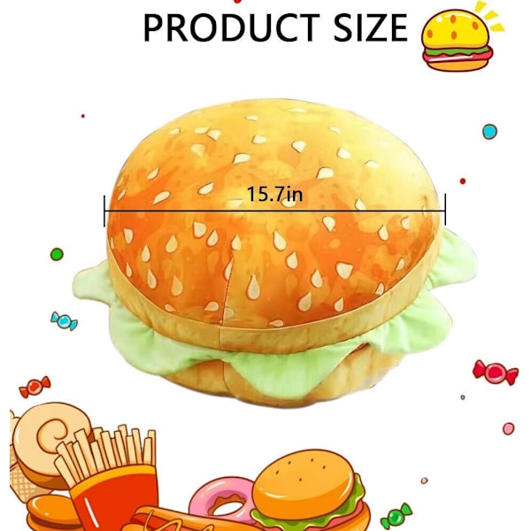 3D Simulert Pluss Burger Pute, Morsomme Puter Hamburger Sofa Hamburger