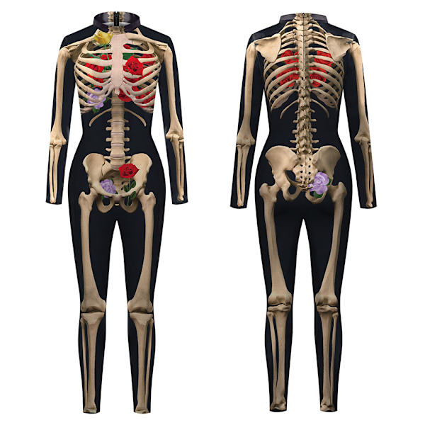 Naisten Luuranko Halloween Bodysuit Puku Venyvä Ohut Catsuit Hyppyasu black M