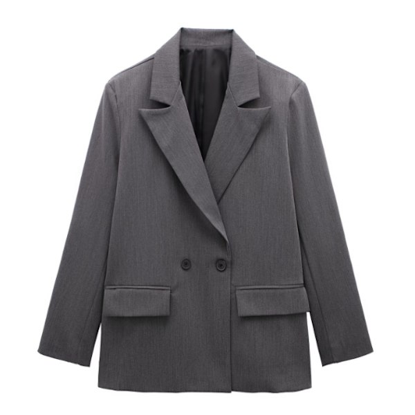 Kvinners Ensfarget Dobbelbryst Løstsittende Dressjakke for Kvinner grey XS