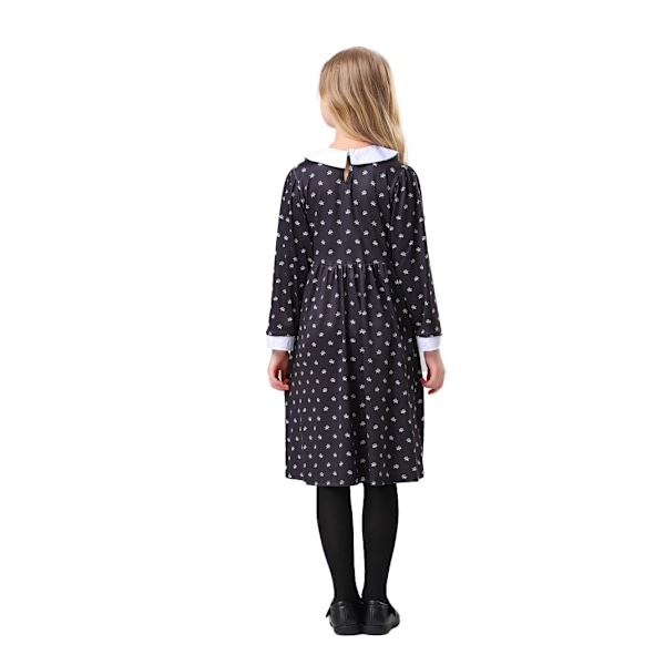 Pige Kjole Sort Blomstermønster Langærmet med Hvid Krave Kostume Cosplay Outfit 150cm
