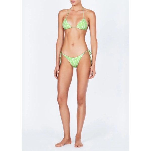 Kvinnors Triangel Bikini Baddräkt Tie Smocked Ruched Tvådelad Baddräkt Set green M