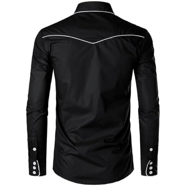 Herrar Casual Knapp-Ner Långärmad Broderade Skjortor Black 4 L