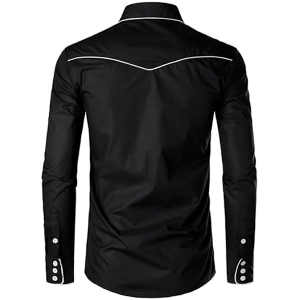 Miesten rento pitkähihainen napitettu paita, jossa on brodeeraus Black 4 XL