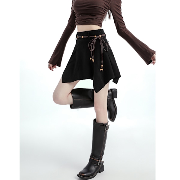Dam Mini-kjol i Konstläder, A-linje, Asymmetrisk, Flytande, Puffig Skaterkjol black M