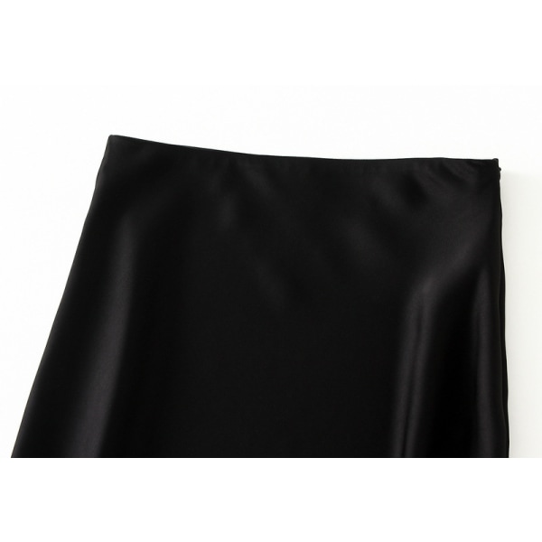 Satin midikjol Långa kjolar med hög midja för kvinnor black XL