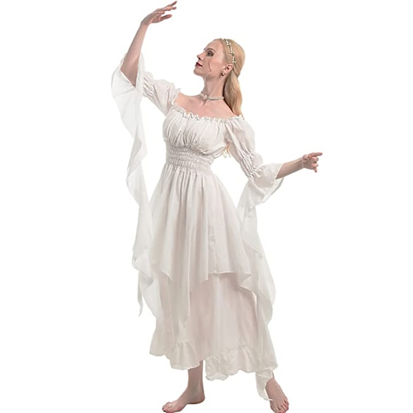 Viktoriansk Klänning Renässans Kostym Kvinna Gotisk Häxa Klänning white 2XL/3XL